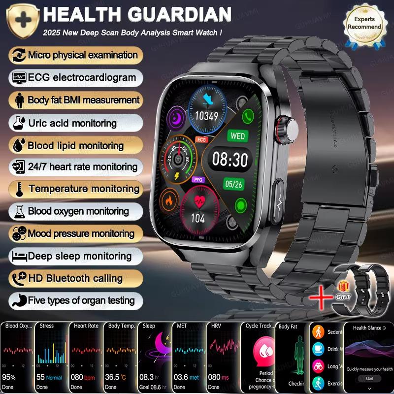 2025 New Smart Watch ECG+PPG Organs Viscera Monitor Clock Men Blood Lipids Uric Acid BP Sport Call Smartwatch for Samsung Galaxy