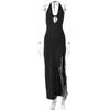Vestito Sexy Scollo a V Schiena Scoperta per Donna con Bordi Arricciati e Vita Alta per la Primavera