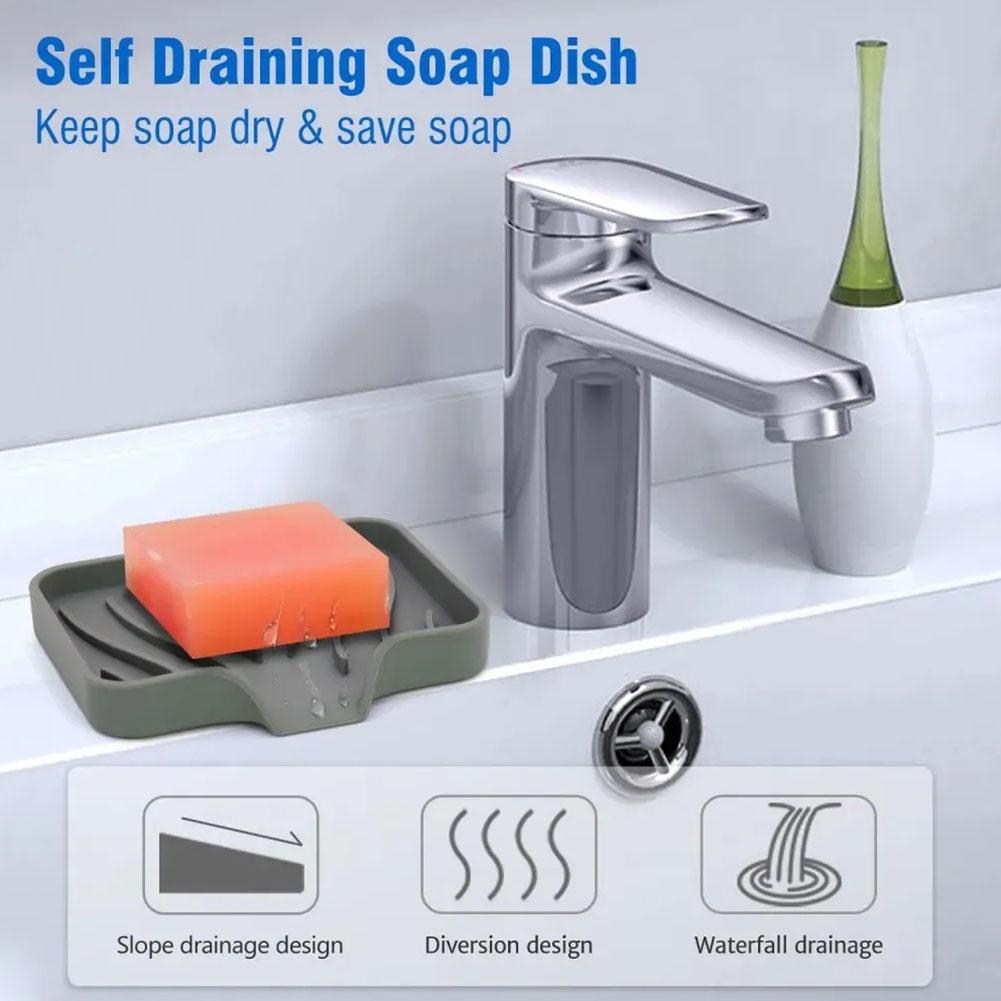 Silicone Kitchen Sink Tray Soap Storage Holder With Drain Anti-slip Creative Washing Table Soap Tray Free Punch Drain Rack
