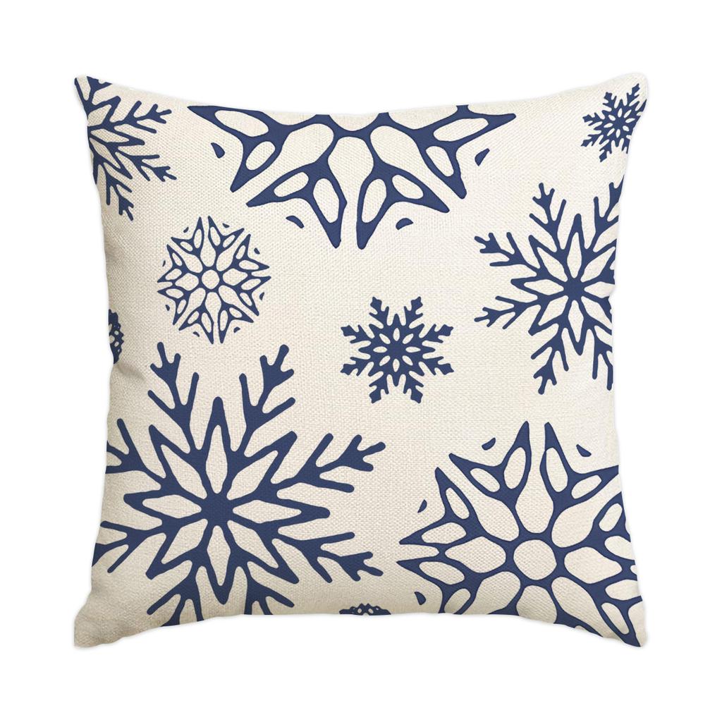 1 \ 4pcs blue Christmas pillow cover, single-sided printed cushion cover, suitable for living room sofas (without pillow core)