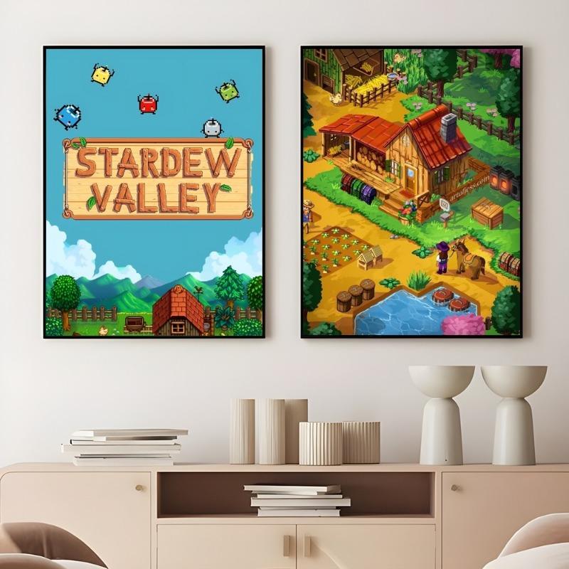 Game S-Stardew Valley Classic Pixel Poster Sticky Wall Art Printing Waterproof Home Living Bed Room Bar Aesthetic Decor