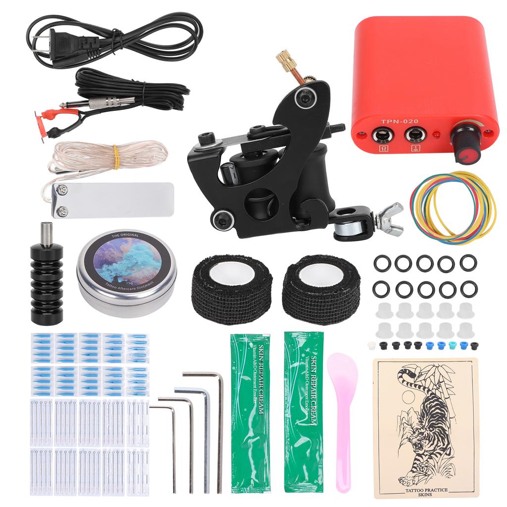 8 Wraps Tattoo Coil Machine Red Mini Tattoo Power Supply Complete Tattoo Liner Machine Set