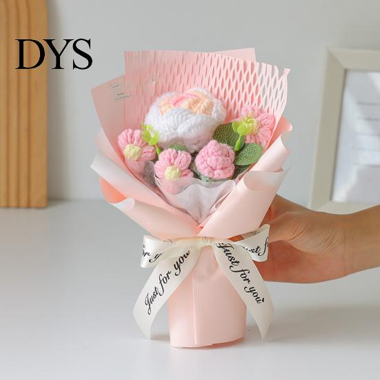 Handgestricktes Geschenk zum Jahrestag, Handgehäkeltes Garnblumenstrauß, Künstlicher Rosen-Sonnenblumenstrauß, Frauen-Häkelblumen, Lehrer-Anerkennung