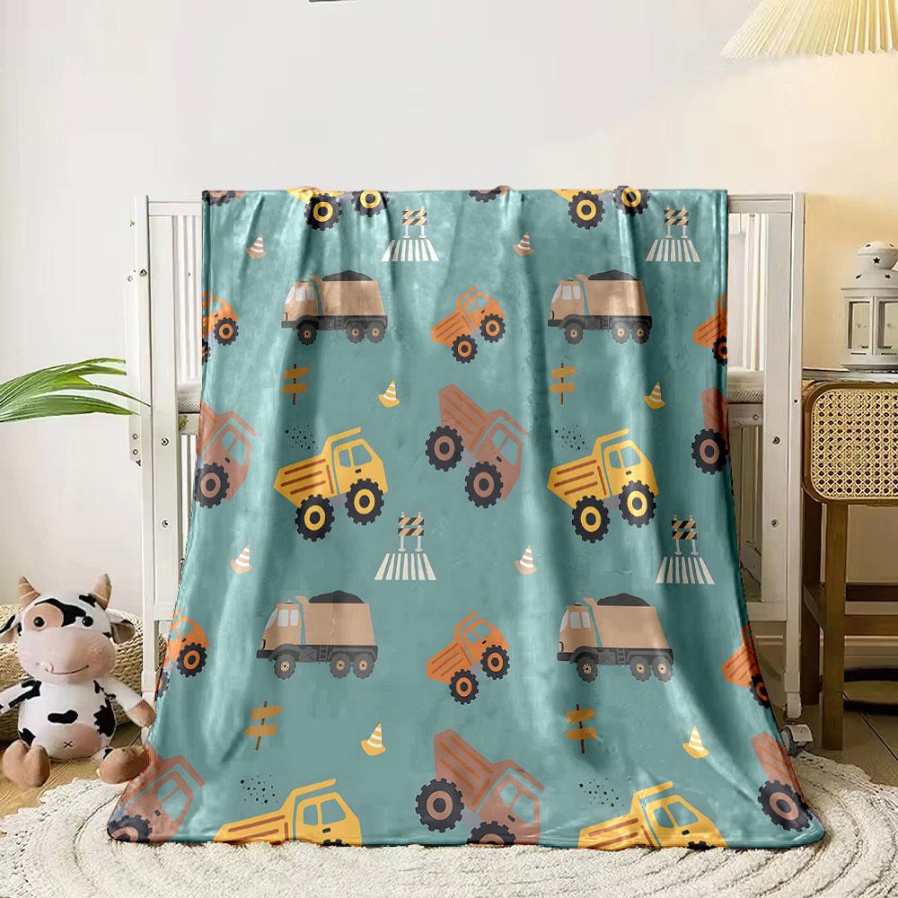 Construction Trucks Pattern Print Blanket Soft and Cozy Perfect for the Living Room Bed Sofa or a Nap,gift