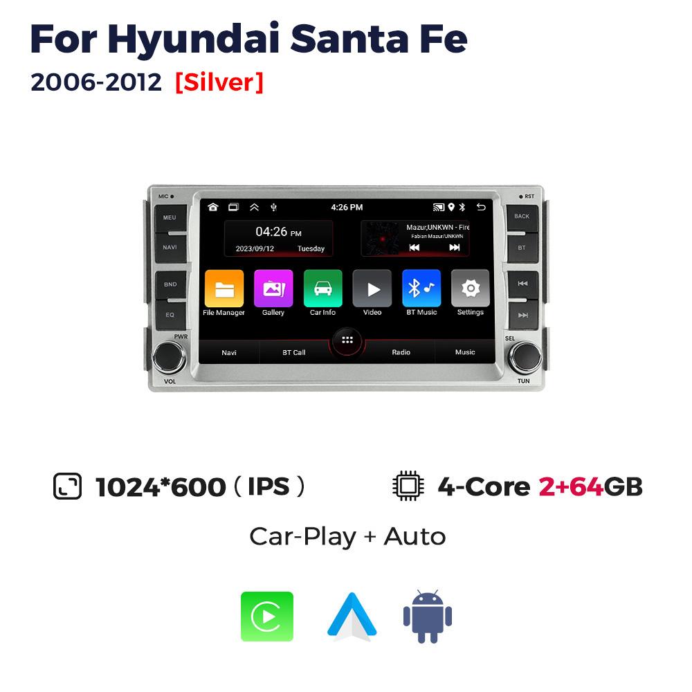 

7-дюймовая Android 15 автомагнитола-стереосистема для Hyundai Santa Fe 2 2006 - 2012 Carplay Auto GPS-навигация Мультимедийный видеоплеер Авторадио