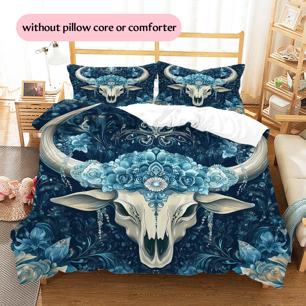 Cow Skull Pattern Bedding Home Decoration Birthday Gift (1 * duvet cover + 2 * pillowcase, without core)