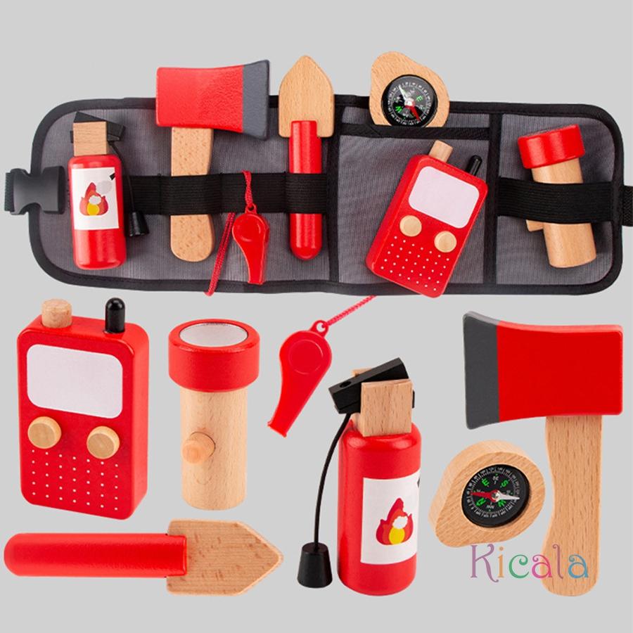 Kids Pretend Play Toy Tool Role Playing Educational Toys 3-6 Boys Wooden Simulation Repairman Firefighter Waist Bag Set Gifts