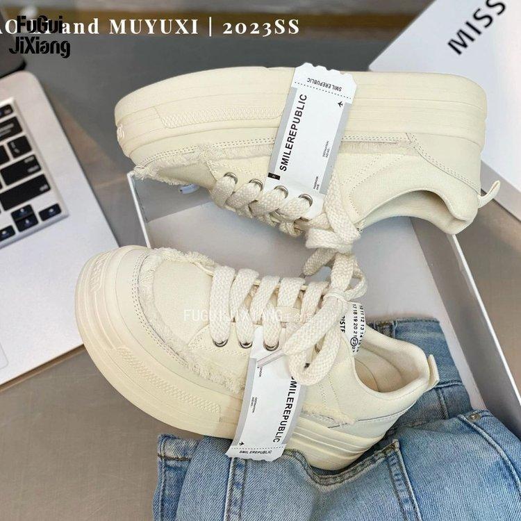 

Muffin platform white shoes 2025 summer new versatile height increase small fragrant casual canvas shoes women s spring women s shoes 40