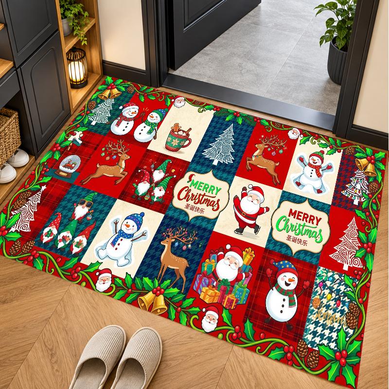 Christmas Theme Floor Carpet, Soft Area Rug, Xmas Indoor Home Holiday Decoration