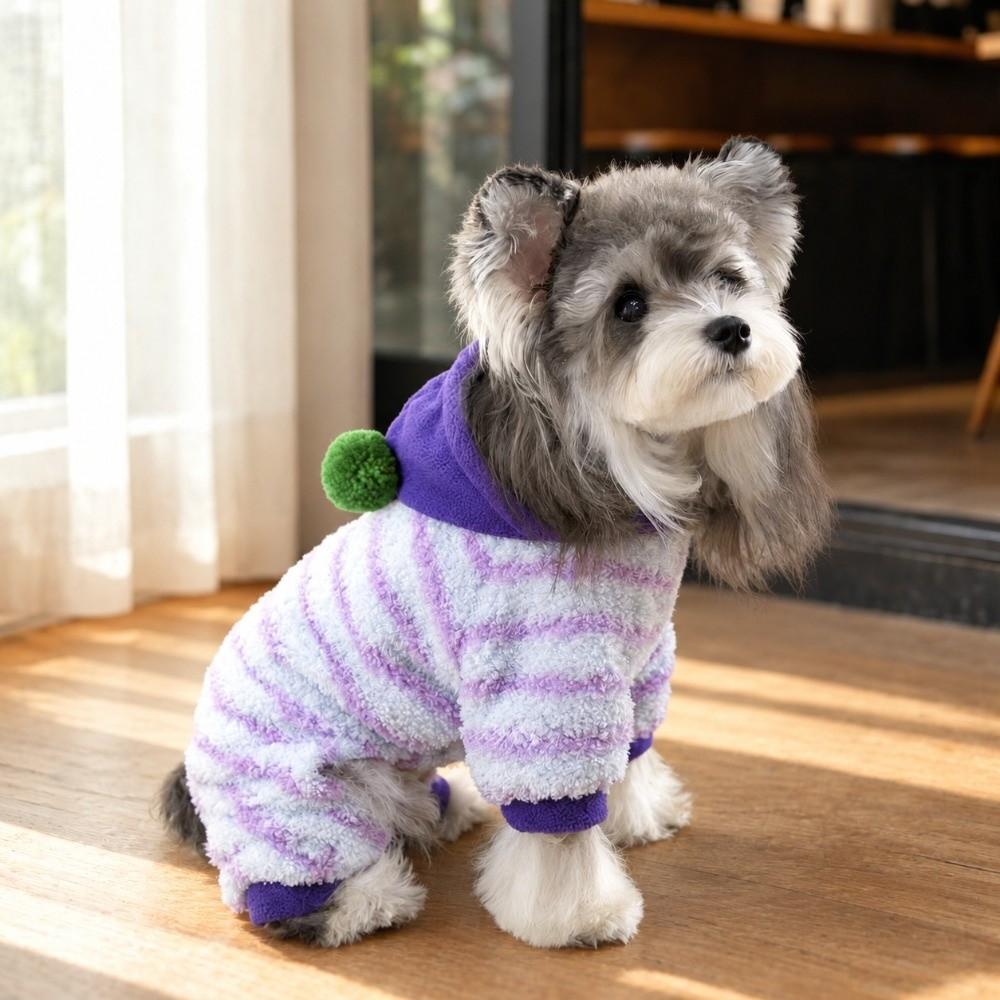 Warm Pet Four Legged Outfit Striped Fleece Dog Winter Clothes Cozy Dog Hoodie Jumpsuit Winter Walk