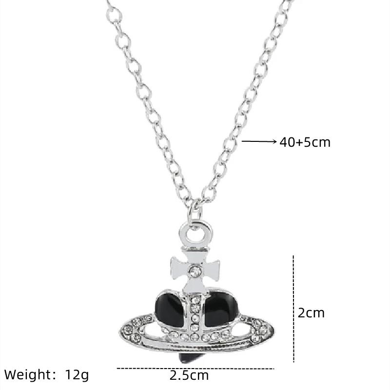 1 Pcs Classic Vintage Style Saturn Drop Color Paint Inlaid With Diamonds Ladies Fashion Necklace