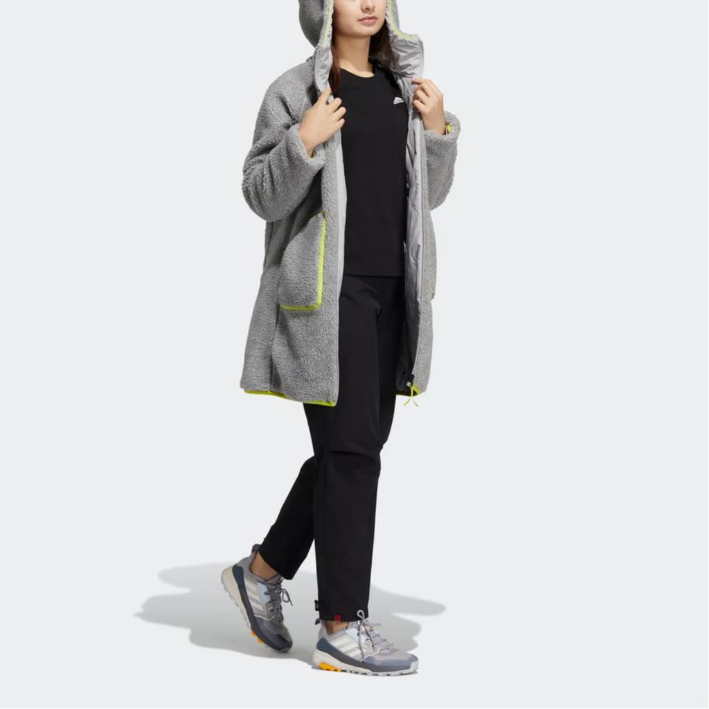 Adidas Jachetă din bumbac, cu mânecă lungă, cu glugă, cu garnitură în dungi, cu fermoar, pentru femei, gri H23078