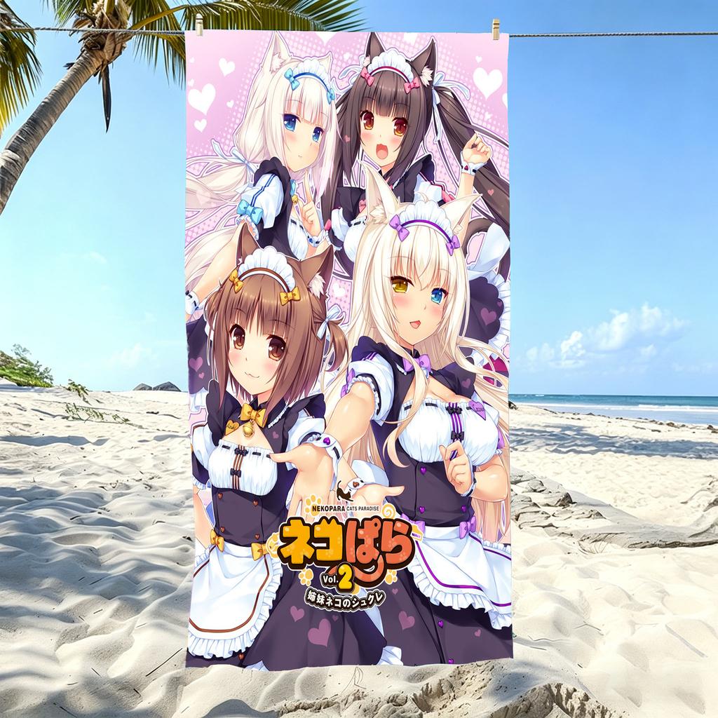 Nekopara Galgame Beach Towel Anime Cat Girl Microfiber Quick Dry Soft Skin Friendly Gym Sports Towel Stylish Beach Accessories
