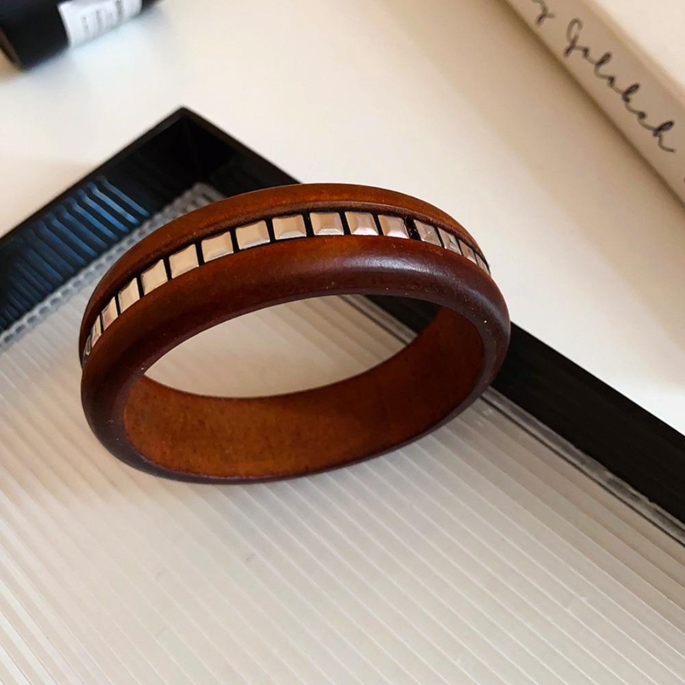 Punk Wooden Bracelet Wide Rivets Bangle Vintage Round Bracelet  Spicy Girl