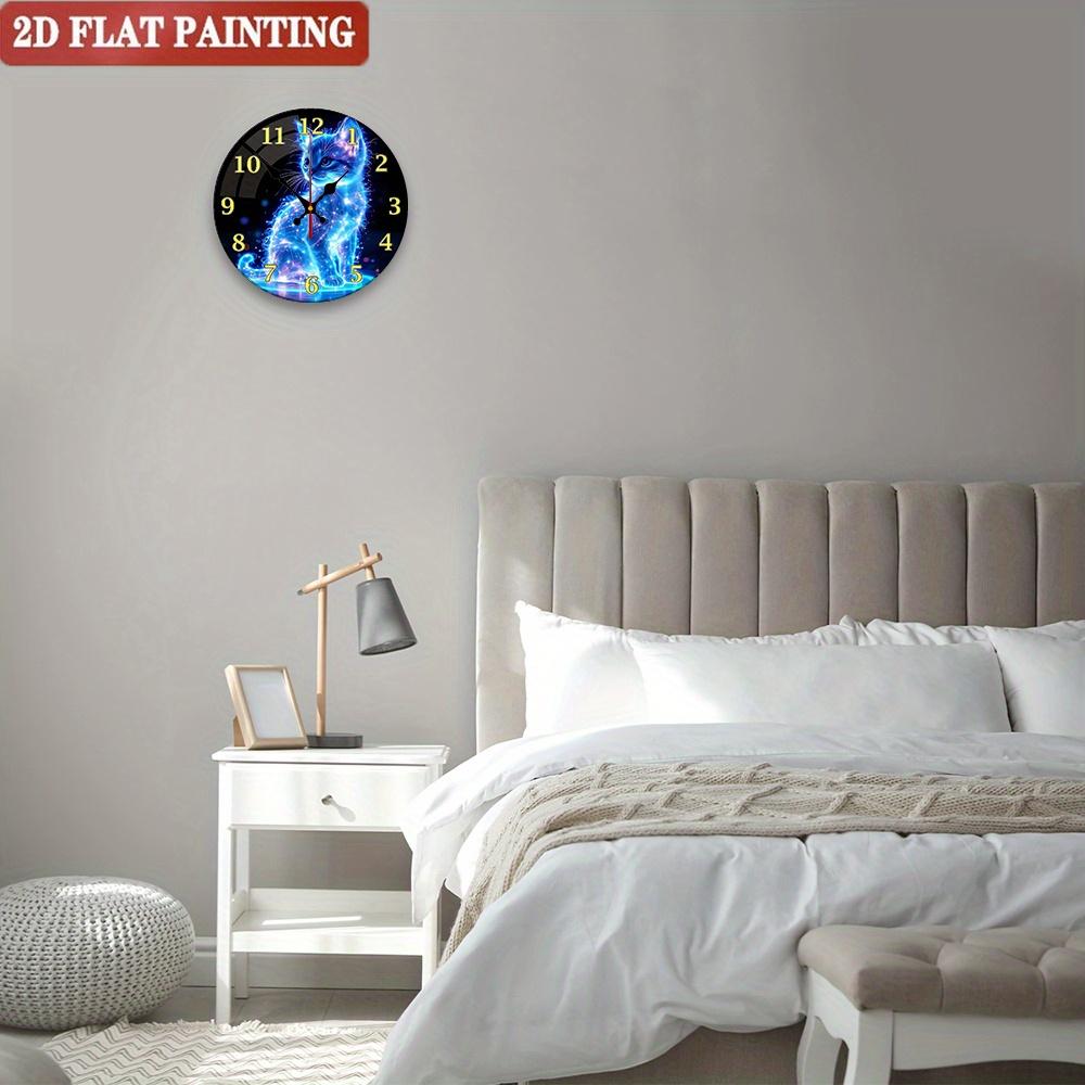 Neon Cat Wall Clock. Blue galaxy kitten design for home or kitchen. A perfect gift.