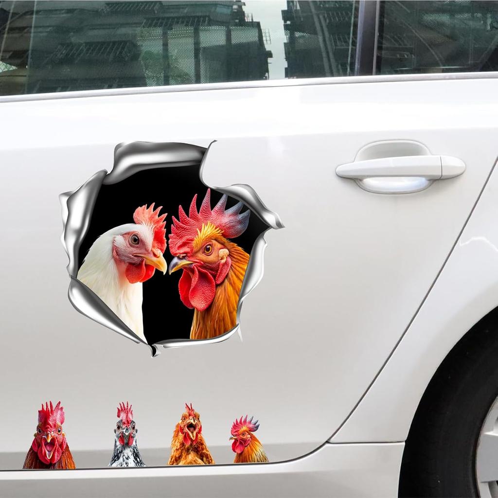 Chicken Car Stickers Funny Chicken Window Decals Poultry Car Bumper Decals 3D Realistic Rooster Decals Funny Car Stickers Funny Farm Animal Chicken