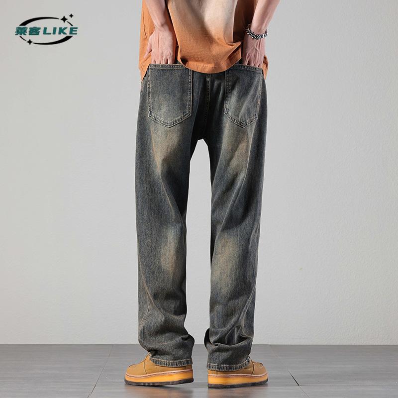 Autumn/Winter Men'S Wear | Washed Denim Jeans, Loose Straight Leg Pants, Autumn American Retro Wide Leg Pants, Casual Pants
