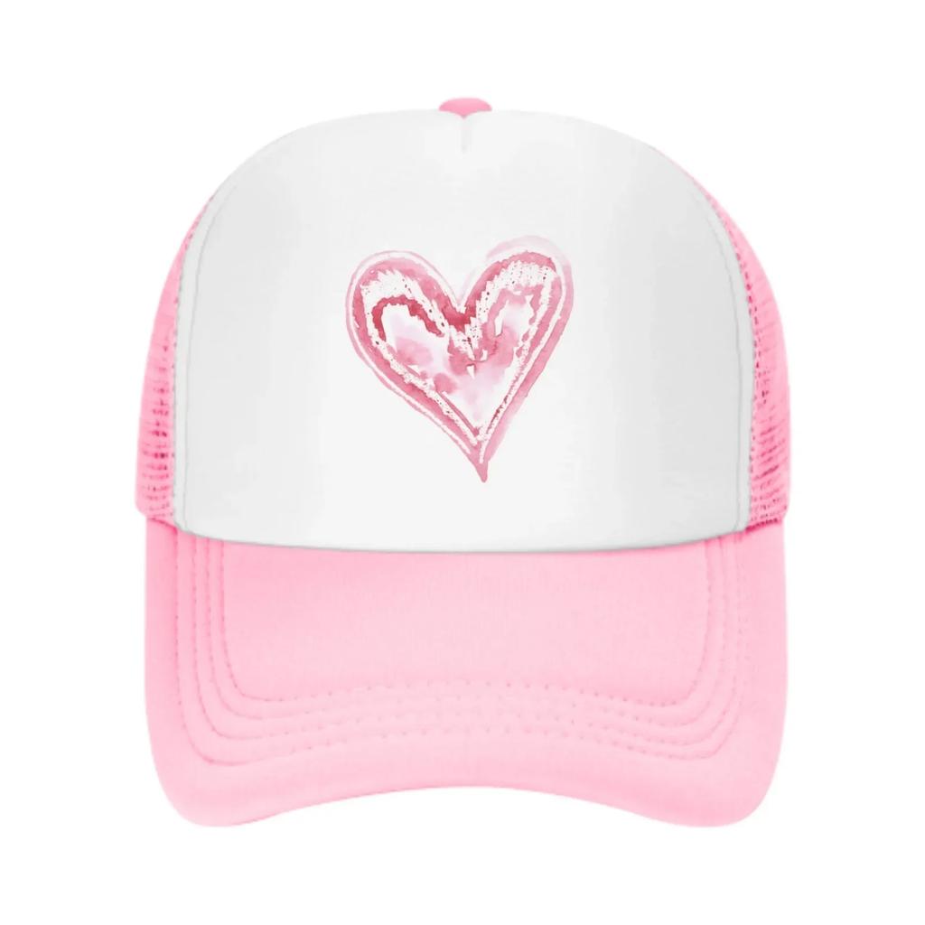 Pink Heart Mesh Trucker Hats for Unisex Women Adjustable Casual Fashion Baseball Caps for Outdoor Activities