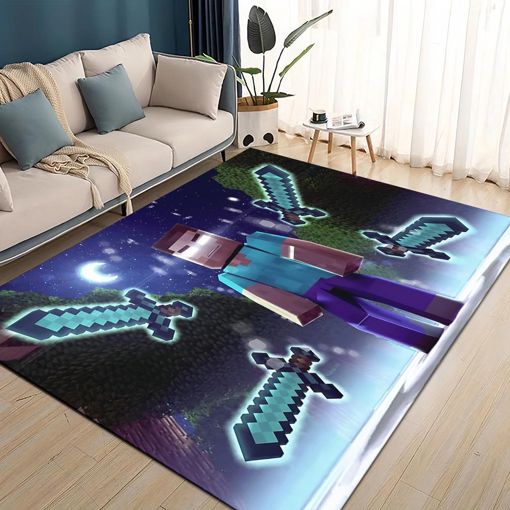 3D Moje světová stavební hra Kreslený koberec pro obývací pokoj Ložnici Domácí dekorace pohovky, Dětská hrací protiskluzová podložka na podlahu