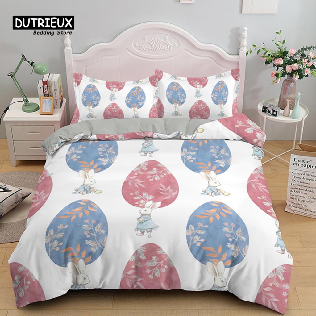 

Soft Easter Eggs Print Duvet Cover Happy Easter Cartoon Rabbit Toddler Bedding Sets Twin King Queen Size Microfiber Quilt Cover 140x200cm 3pcs