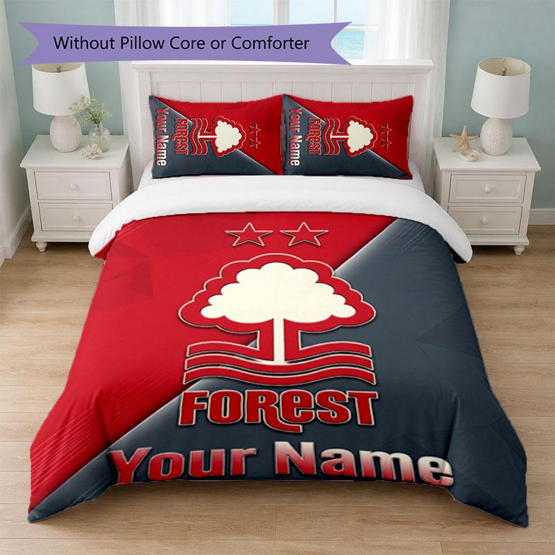Nottingham Forest FC Benutzerdefinierter Name Text Bettwäsche-Set 1 Bettbezug+2 Kissenbezüge Fußball-Logo Personalisierte Geschenk für besonderen Anlass Schlafzimmer-Dekoration