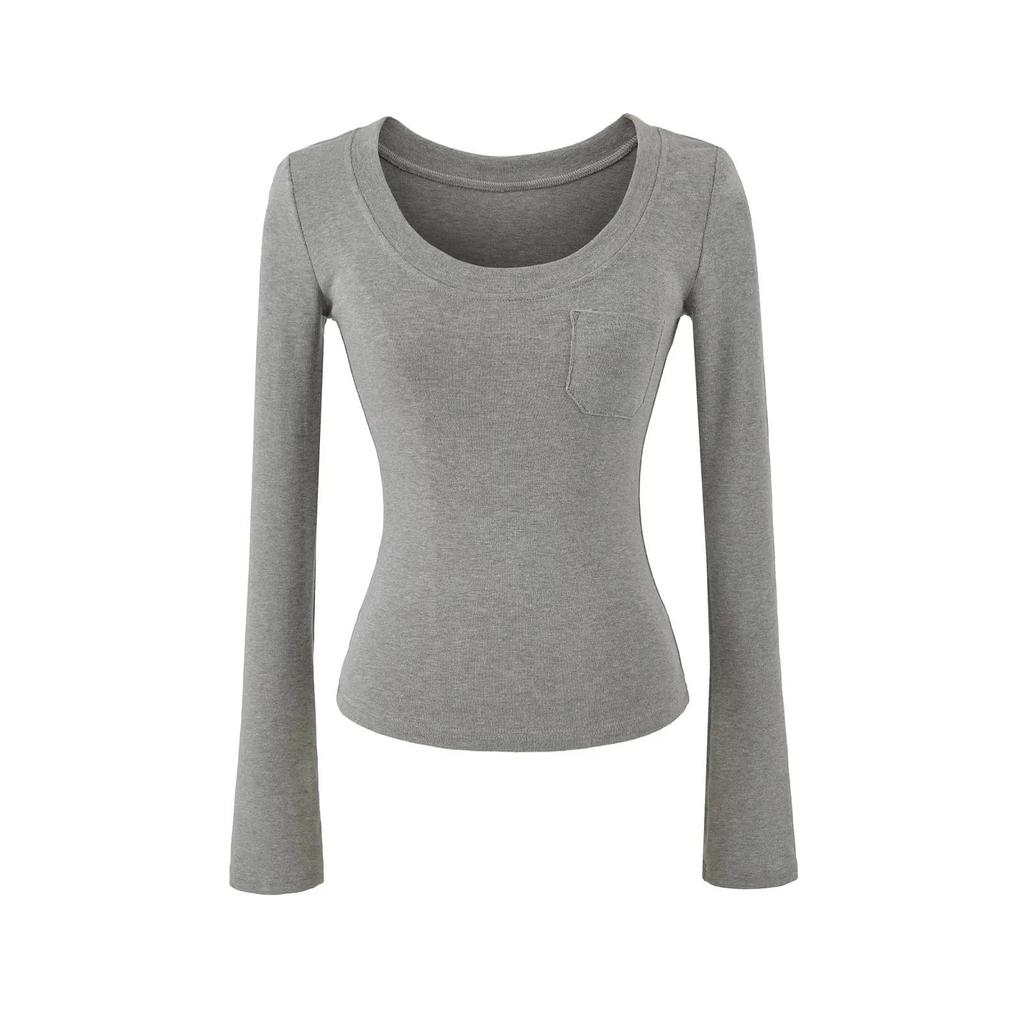 Spicy Girl Style Sexy Figure-Hugging Long Sleeve Round Neck T-Shirt for Women - Spring 2026 Trendy Slimming Top