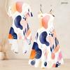 Women Plus Size Printed Two Piece Set Short Sleeve Cardigan Strappy V Neck Flared Dress