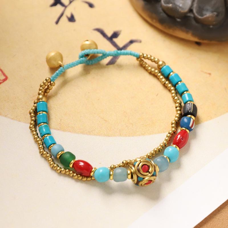 Double-layer Woven Tibetan Nepalese Bracelet Men's and Women's Retro Hand Rope Exotic Wind Bell Bracelet.