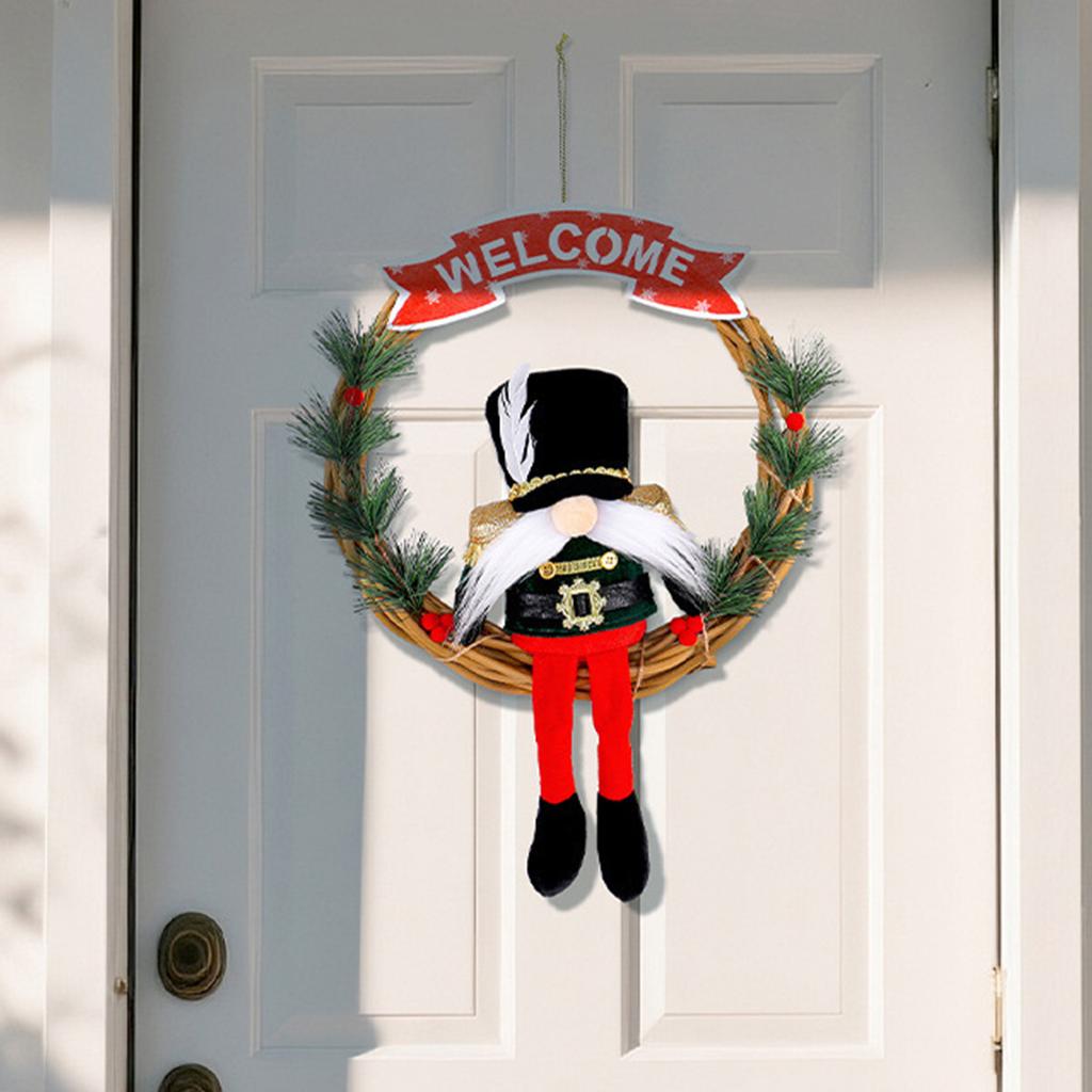 Christmas Soldier Vine Wreath Welcome Wooden Sign Decoration Dwarf Doll Vine Wreath Shopping Mall Window Wall Hanging