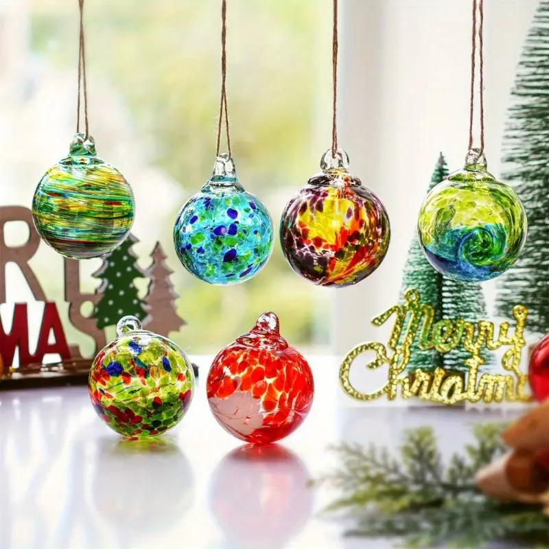 6pcs Christmas Ball Hand-Blown Glass Ornaments Balls Glass Ornaments Hanging Friendship Ball Glass Witches Balls Gazing Balls