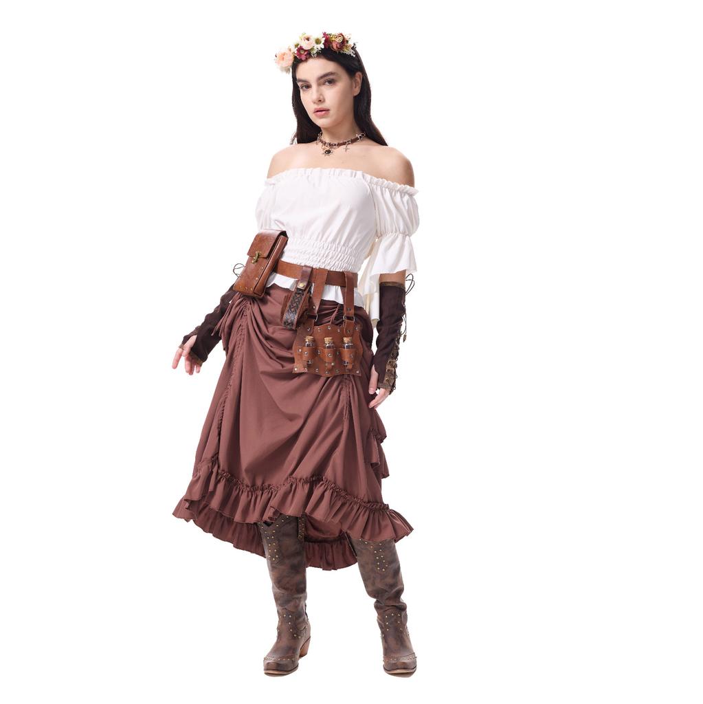 Women's Costume Off Shoulder Top Irregular Skirt Vintage Outfit With Decoration