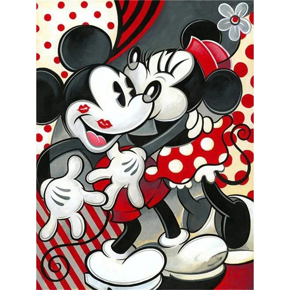 

Disney Diamond Painting Mickey and Minnie Sweet Kiss Pop Art Illustration Cute DIY Rhinestone Mosaic Cross Stitch Kit Embroidery Gift for Home Decor Round 20x30cm