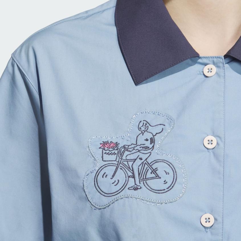 Adidas Originals X Yu Nagaba Collaboration Letter Hand-Drawn Pattern Embroidered Belted Polo Dress Women Dresses Blue IS0626