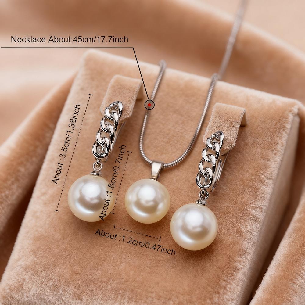 Imitation Pearl Necklaces Earrings Sets For Women Fashion Flower Cubic Zirconia Pendant with Chain Birhday Gift