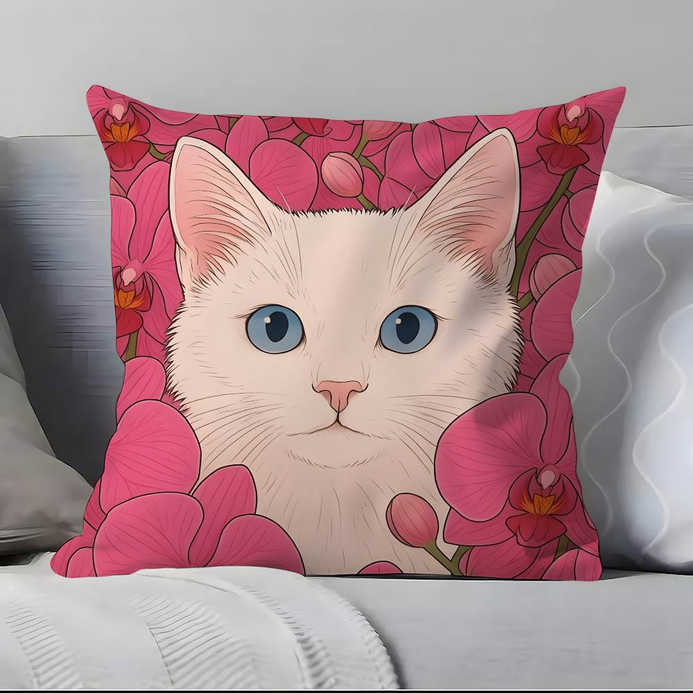 Cat in the flowers aesthetic Pillow Case  Ultra Soft Skin Friendly Fabric Cloud Like Comfort & Concealed Zipper