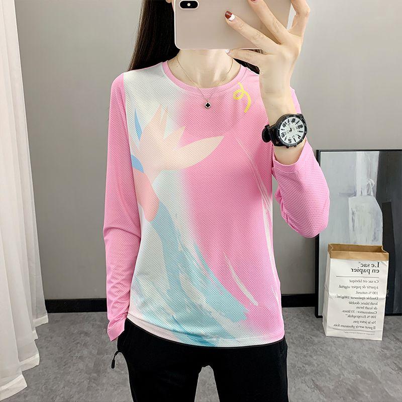 Ice Silk Quick Dry Long Sleeve T-Shirt Women Breathable Elastic Slim Base Top Outdoor Running Casual Tee