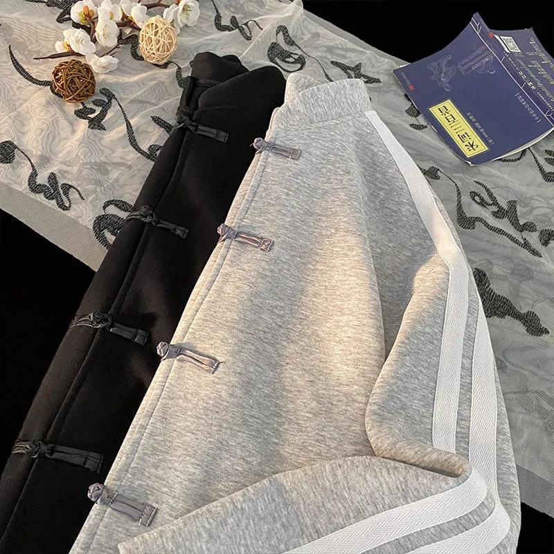 Men Women Chinese Style Buttoned Cardigan Sweatshirt Spring Loose Top Trendy Brand Chinese Style Heavyweight Jacket