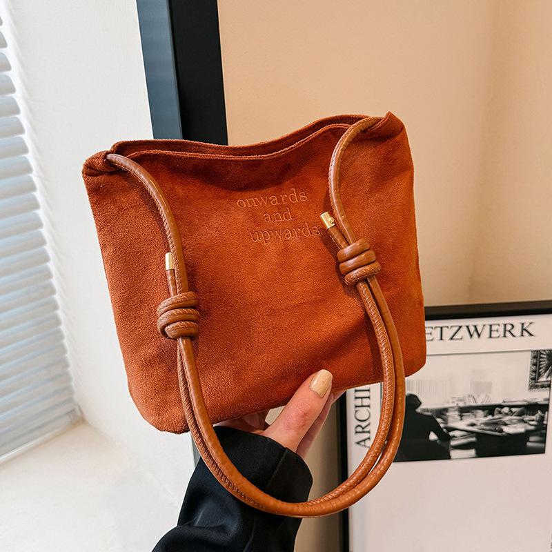 Suede Handbag Casual Rope Buckle Design Multicolor Shoulder Bag Adjustable Straps Tote Work Crossbody Bucket Bag CLE
