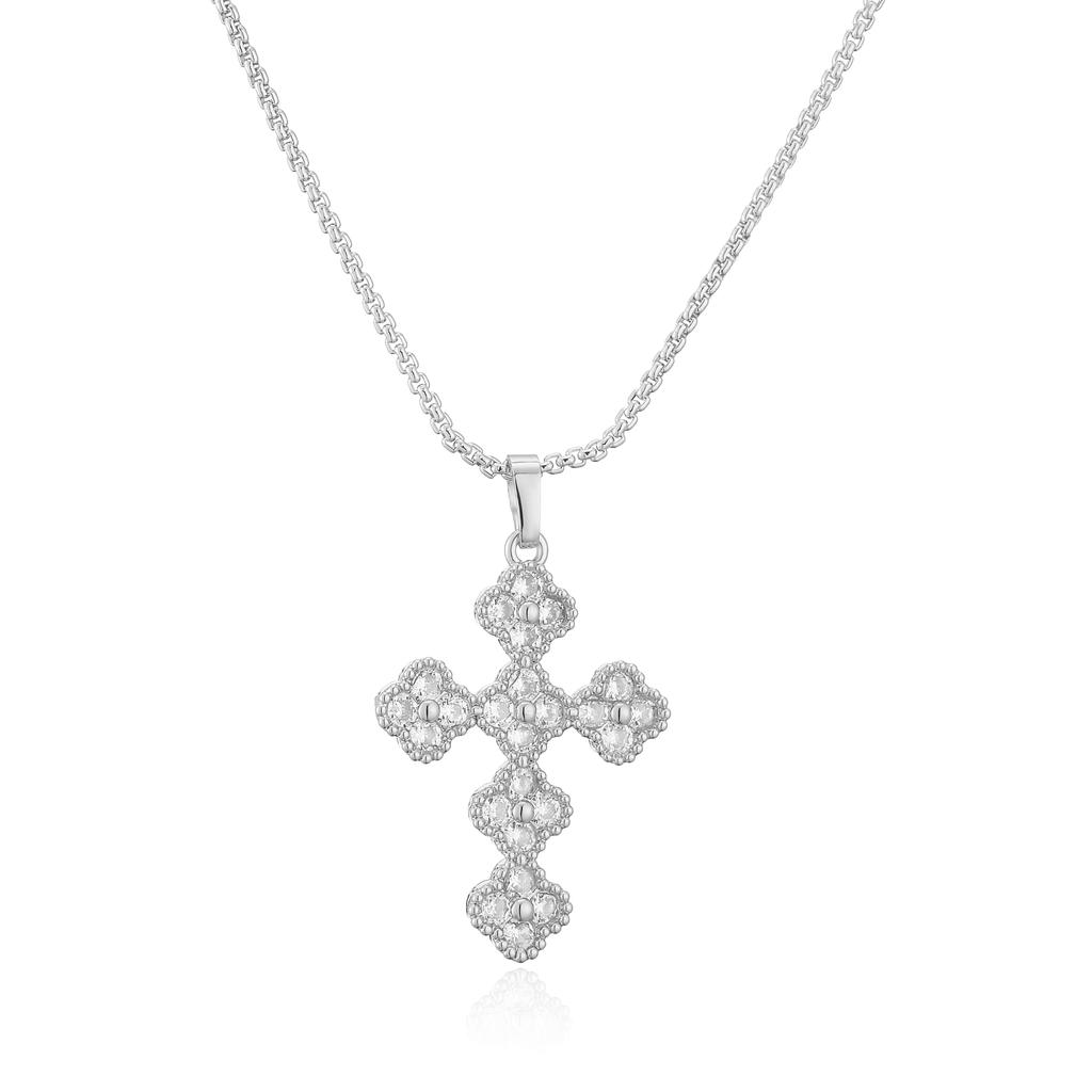 Floral Cross Pendant Necklace/Earrings for Women Brass Chain Plated with 18K Gold Long Amulet Choker for Women 1 Item