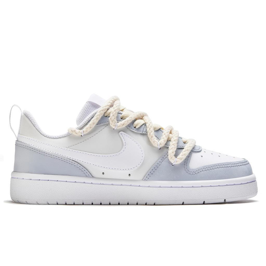 Nike Court Borough 2 Line Of Light And Shadow, Flower Isle Low top Skateboard Shoes GS White Blue BQ5448-100(Team177-)