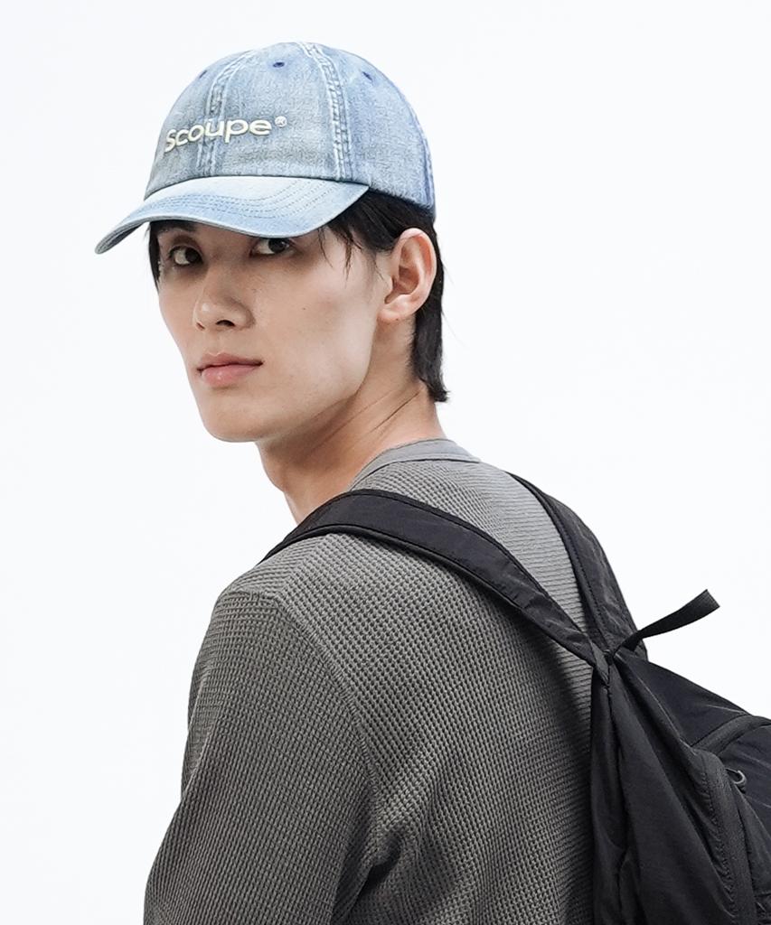 SCOUPE Logo Vintage Denim Ball Cap_Light Blue