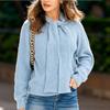Women's Tie Front Knit Pullover Sweater Long Sleeve Color Versatile Casual Top
