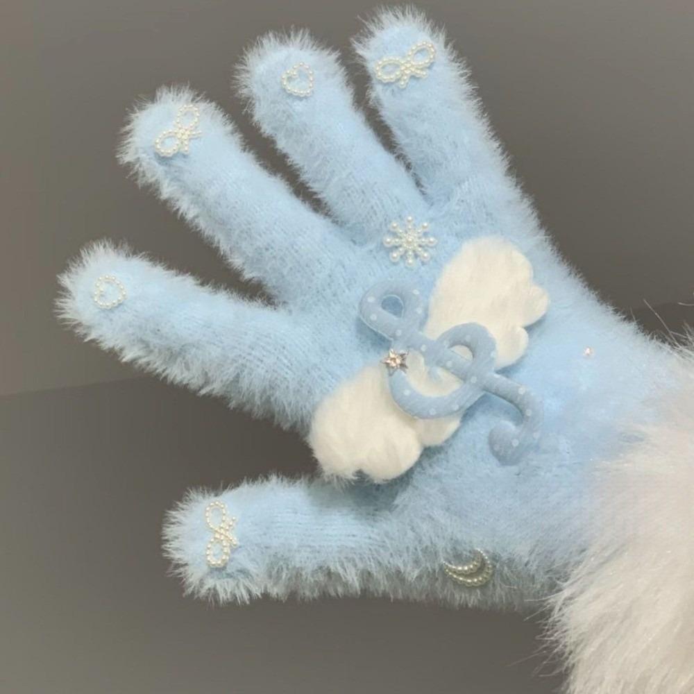 Mink Velvet Knitted Gloves Windproof Five Finger Gloves Fashion Plush Gloves