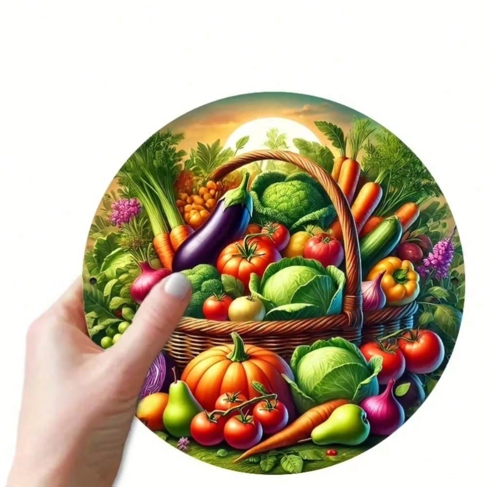 Vintage 2D Metal Sign Vegetable Basket Art For Kitchen Wall Decor