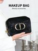 Dior Black Cosmetic Bag with Gold Logo, Portable Travel Makeup Organizer