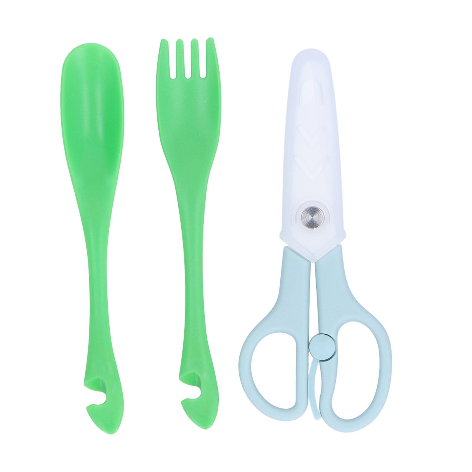

Baby Scissors Fork Spoon Set Ceramics Safe Wear Resisting Anti Rust Baby Cutlery Set