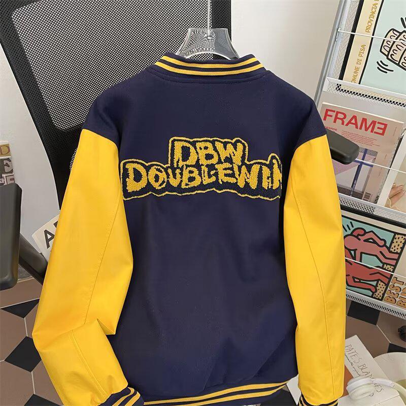 Giacca da Baseball Raglan Oversize Hip Hop da Uomo con Blocco di Colore e Ricamo in Spugna - Capospalla Primavera/Autunno