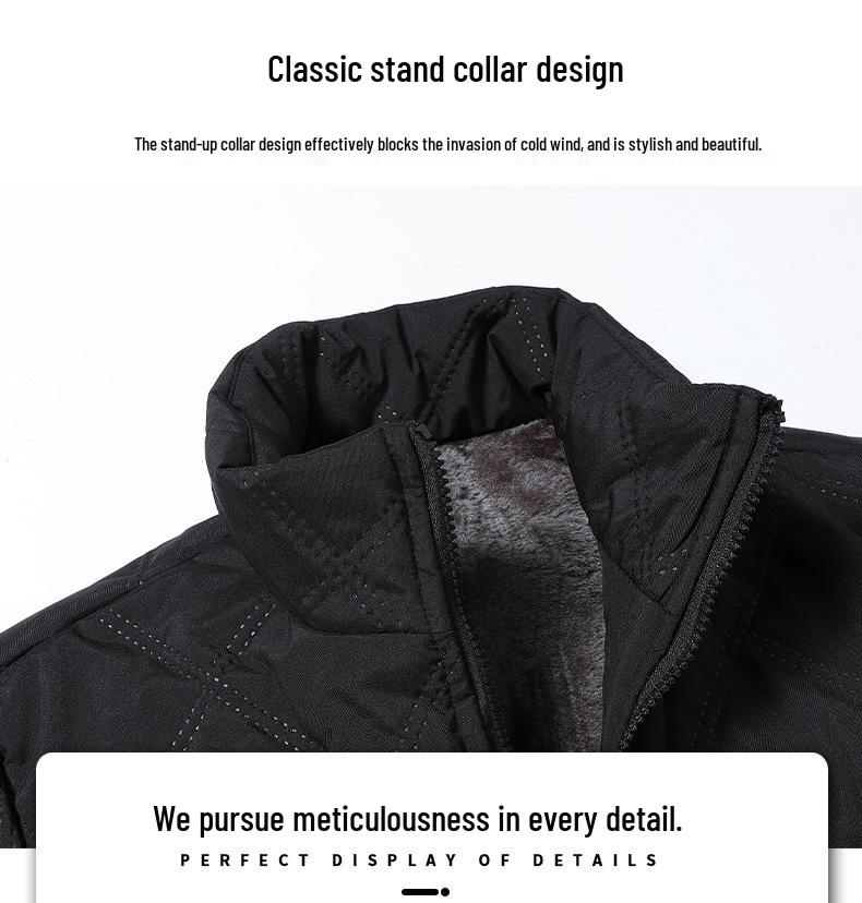 Men's 2025 Cross-border Diamond Plaid Stand Collar Jacket - Autumn/Winter Warm, Velvet-Lined Cotton Coat