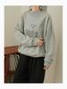 Women's Gray Loose Fit Printed Sweatshirt - Round Neck, Long Sleeve, Drop Shoulder, Versatile Pullover