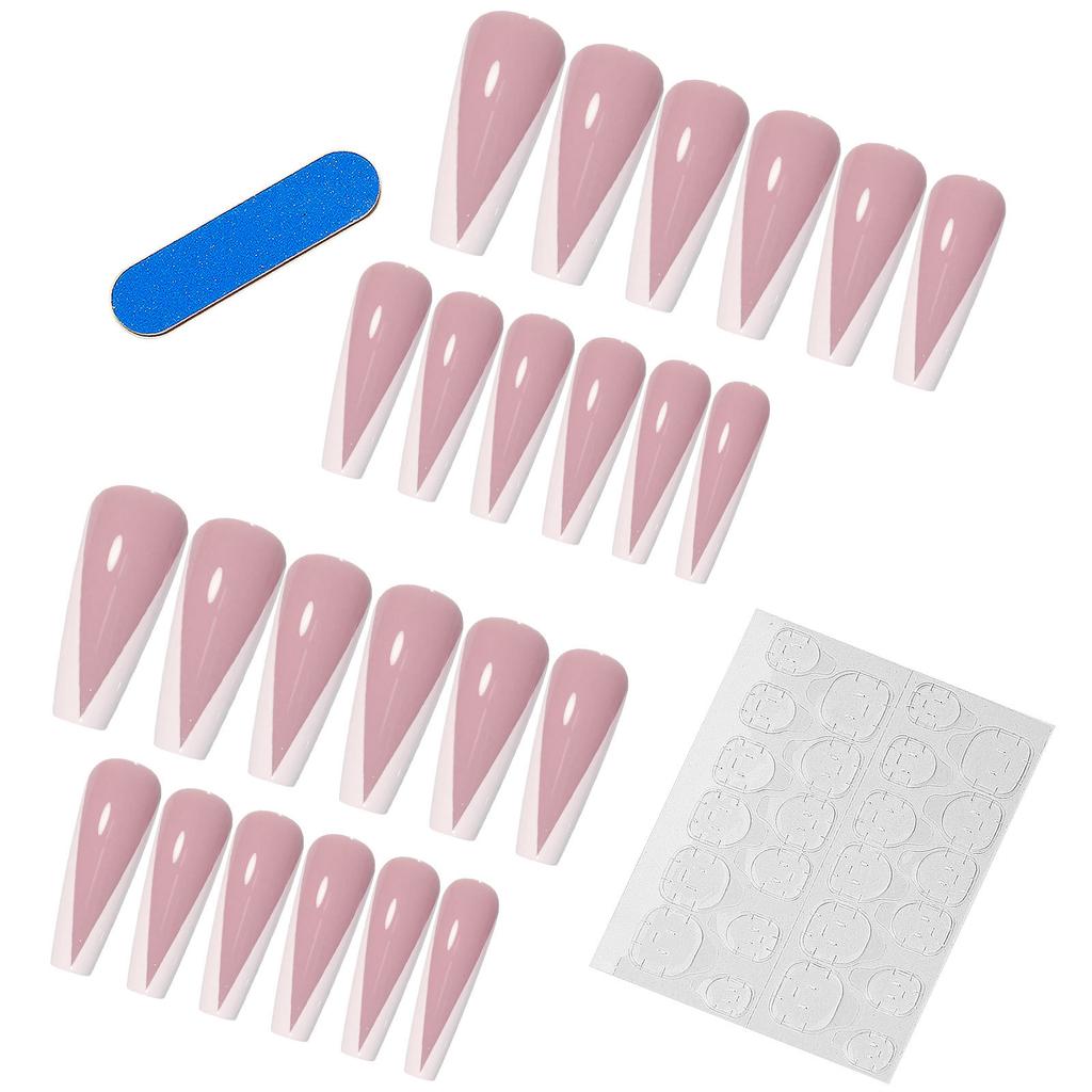 French Icy Nude White V-wearing Armor, Long Ballet Patch Nail Fake Finger Nail Art Nail Art Nail Art Nail Art